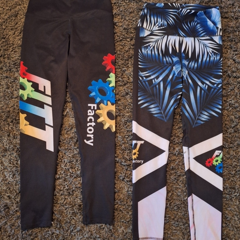 Womens' Fitt Factory Performance Wear Black Leggings with Colorful Gear Graphics